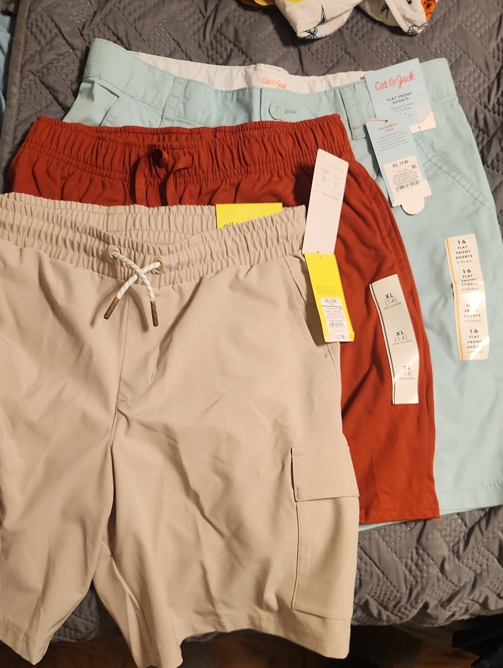 Boys XL (14 & 16) Shorts Trio - Beige, Rust, Light Blue